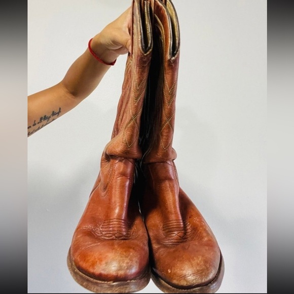 Frye Tan Leather Western Cowboy Boots - Picture 6 of 9
